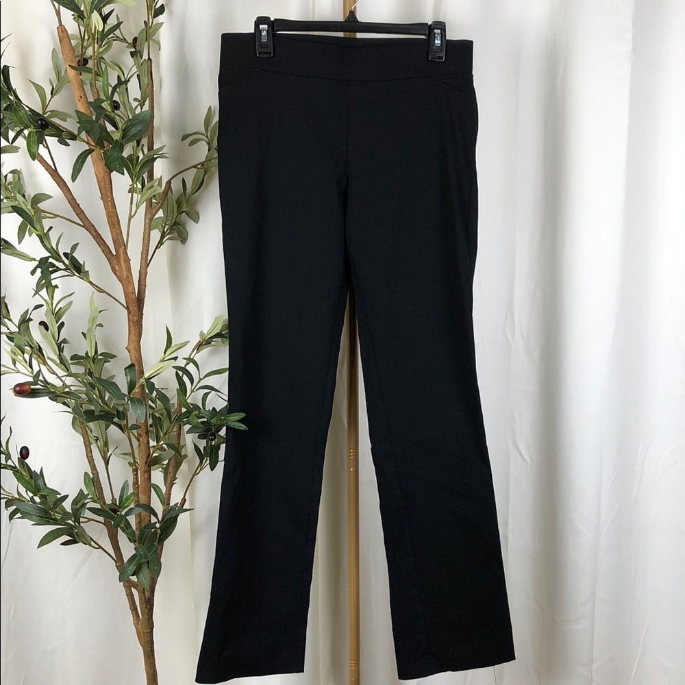 AB Studio Black Boot Cut Pants Pull On Elastic Waist Stretch Sz M (B5)